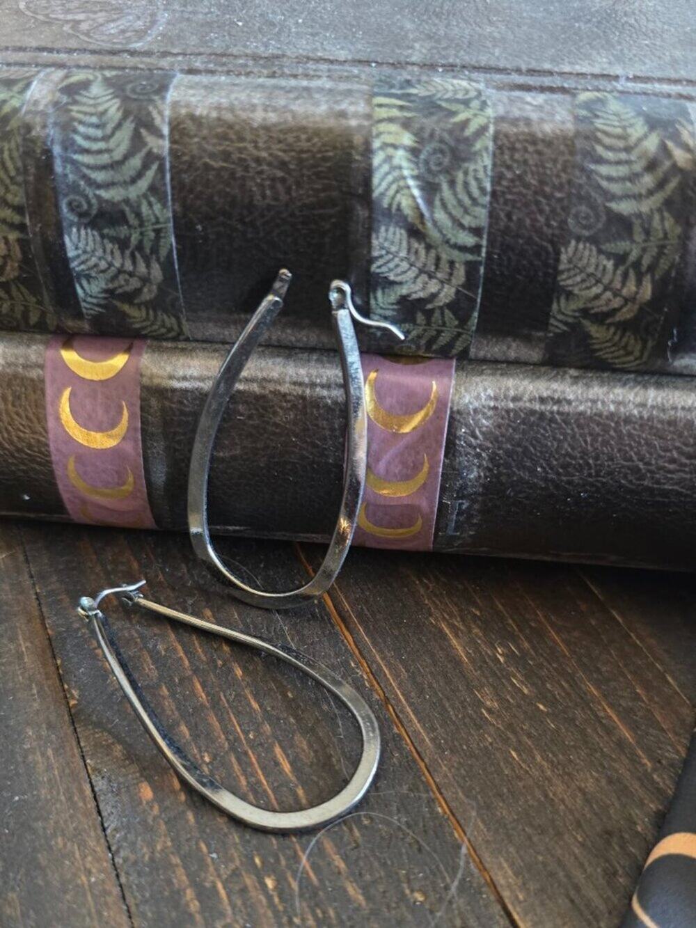 Hematite Oval Hoop Earrings - Hematite Teardrop Earrings - Hoops